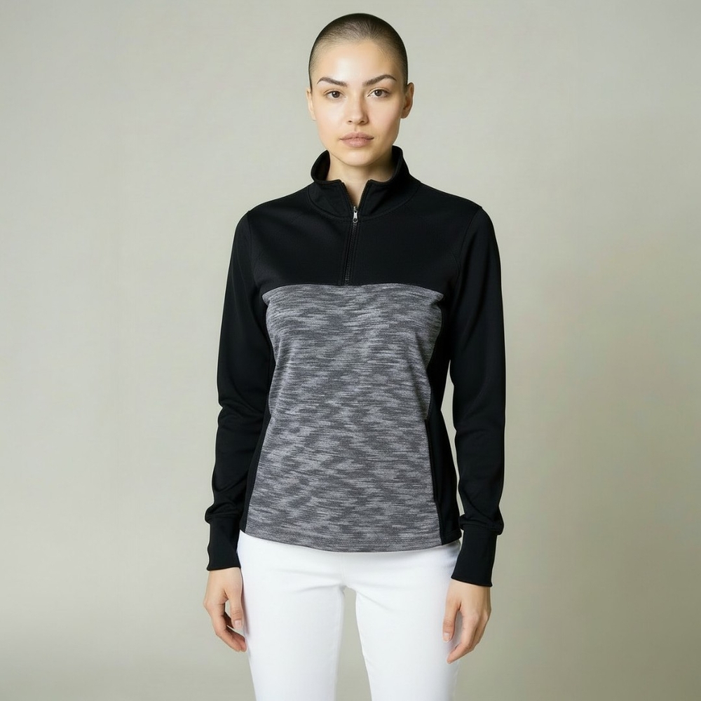 Columbia Black and Gray Quarter-Zip Sweatshirt With Ruffled Wrists
